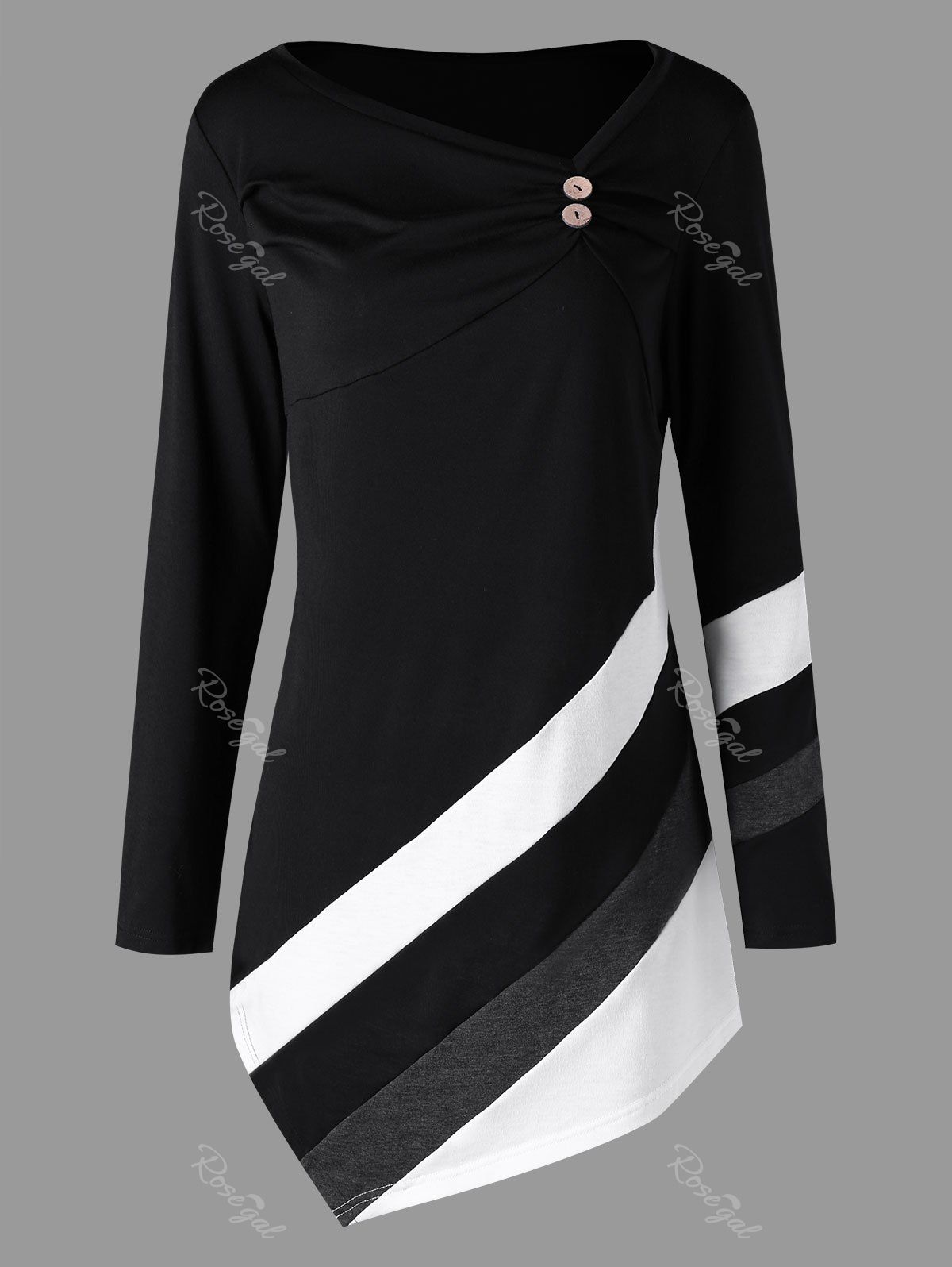

Plus Size Striped Asymmtric Tunic Top, Black