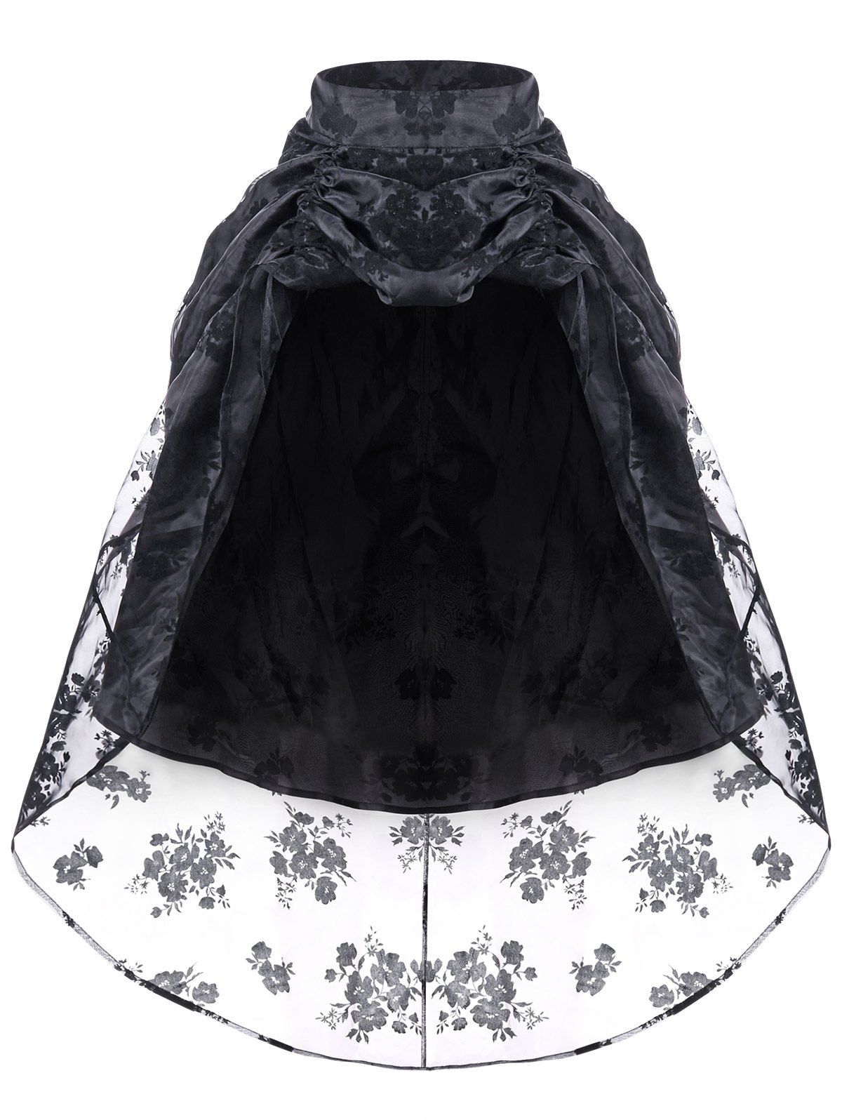 

Ruched Floral High Low Party Skirt, Black