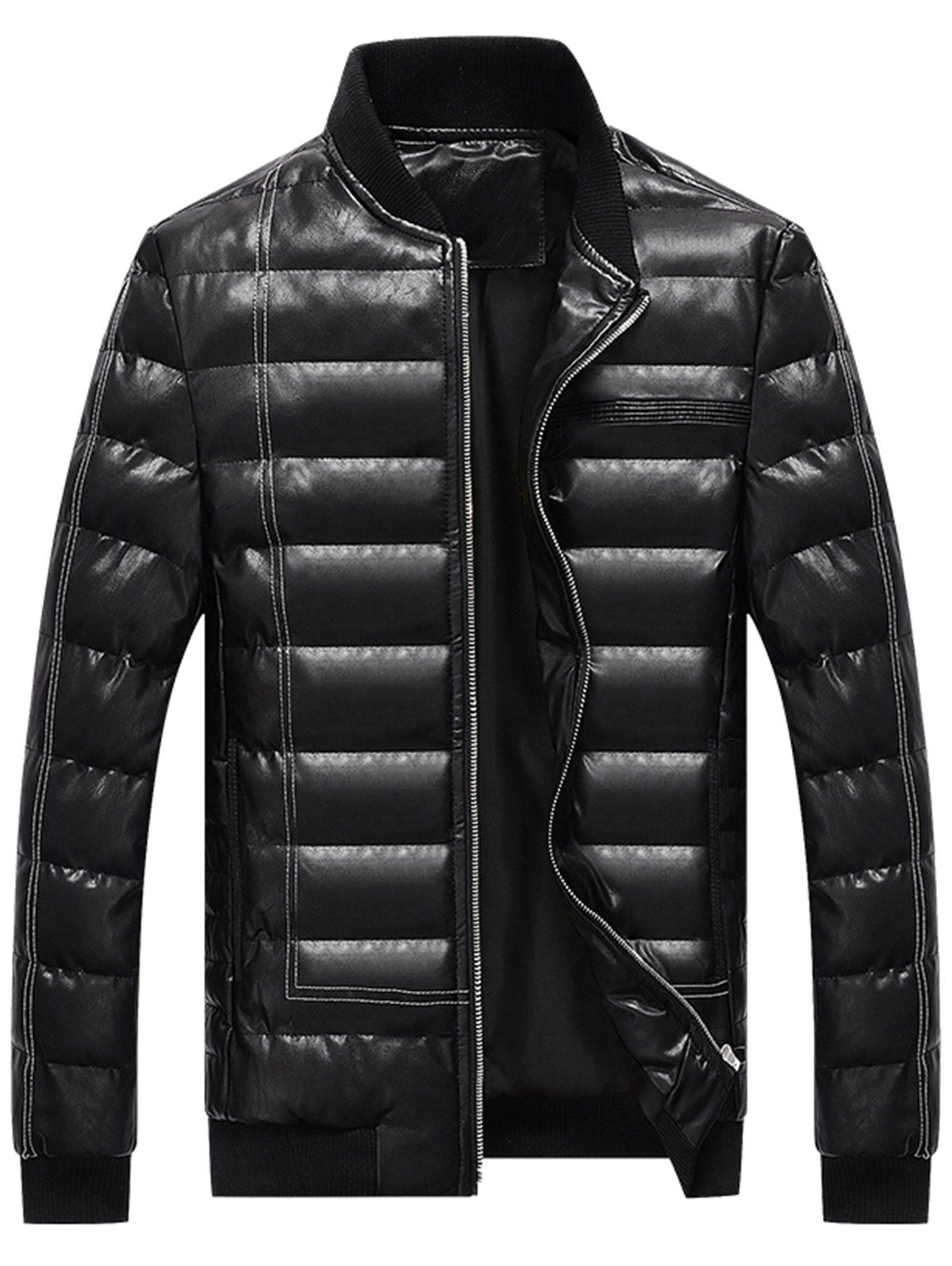 

Suture Zip Up PU Leather Padded Jacket, Black