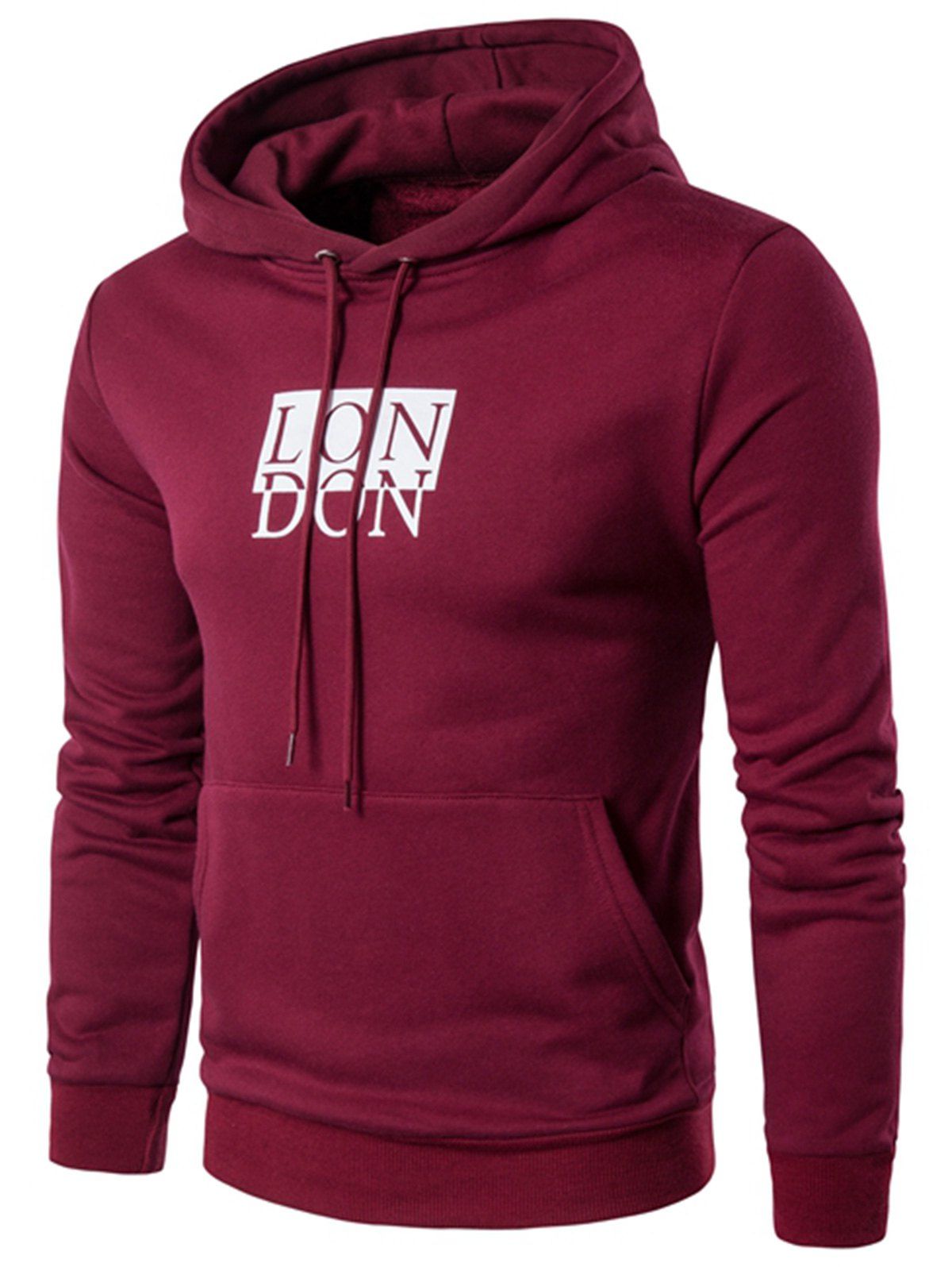 

Drawstring Graphic Print Pullover Hoodie, Purplish red