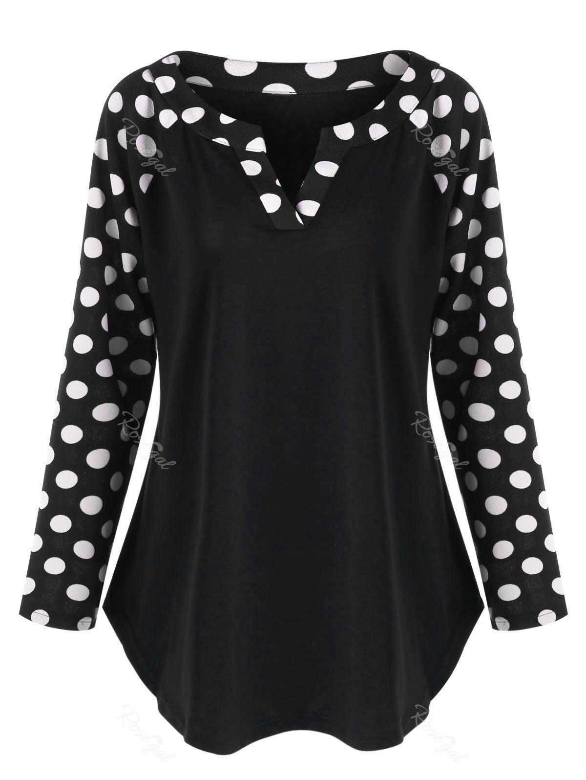 

Plus Size Polka Dot Raglan Sleeve Tunic Top, Black + white