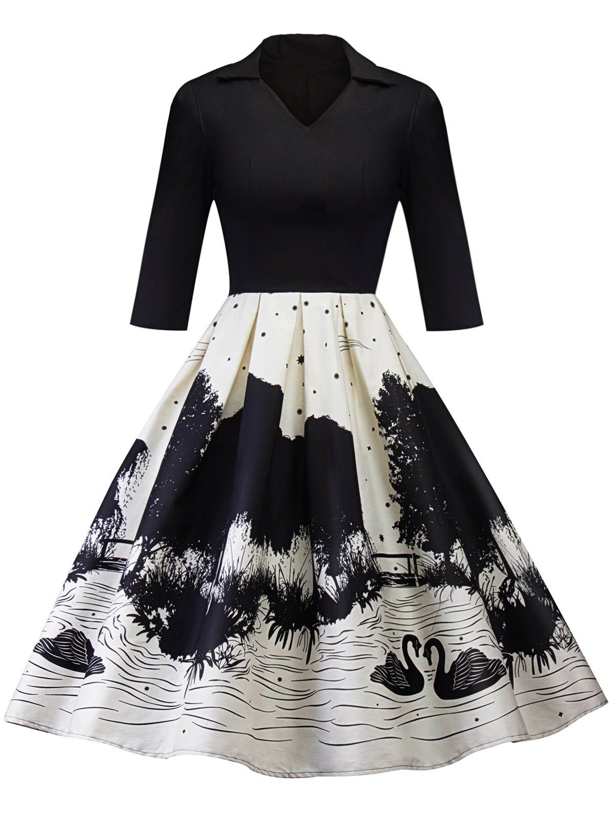 

Vintage Printed Skater Pin Up Dress, Black