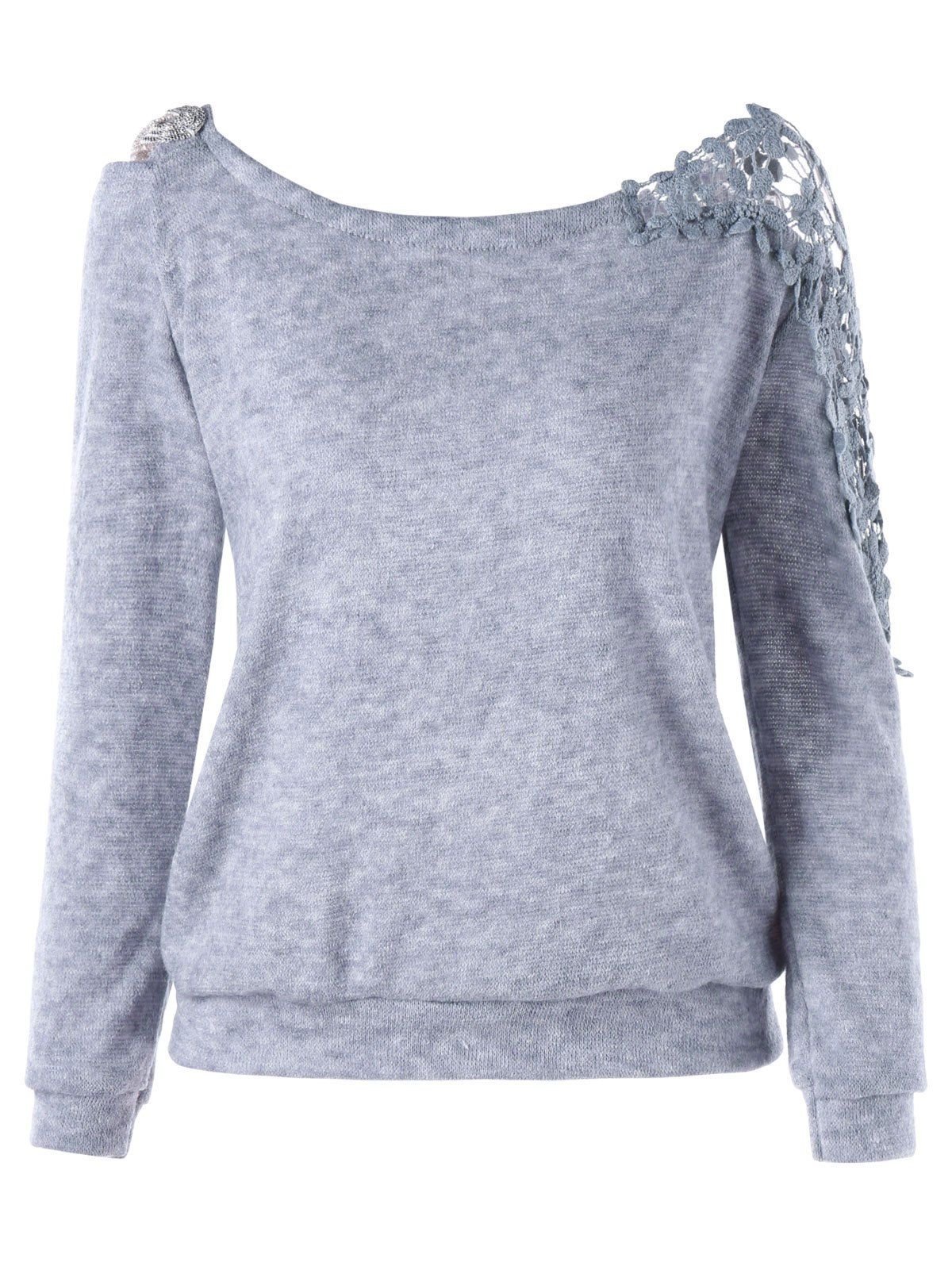 

Lace Trim Cutwork Sweatshirt, Gray