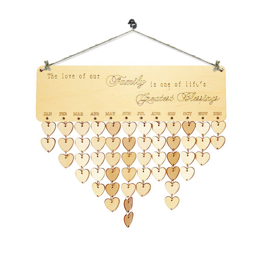 

Family Birthday Calendar DIY Wooden Reminder Board, Heart