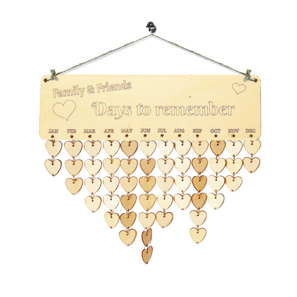 

Wooden Family and Friends Birthday Calendar DIY Reminder Board, Heart