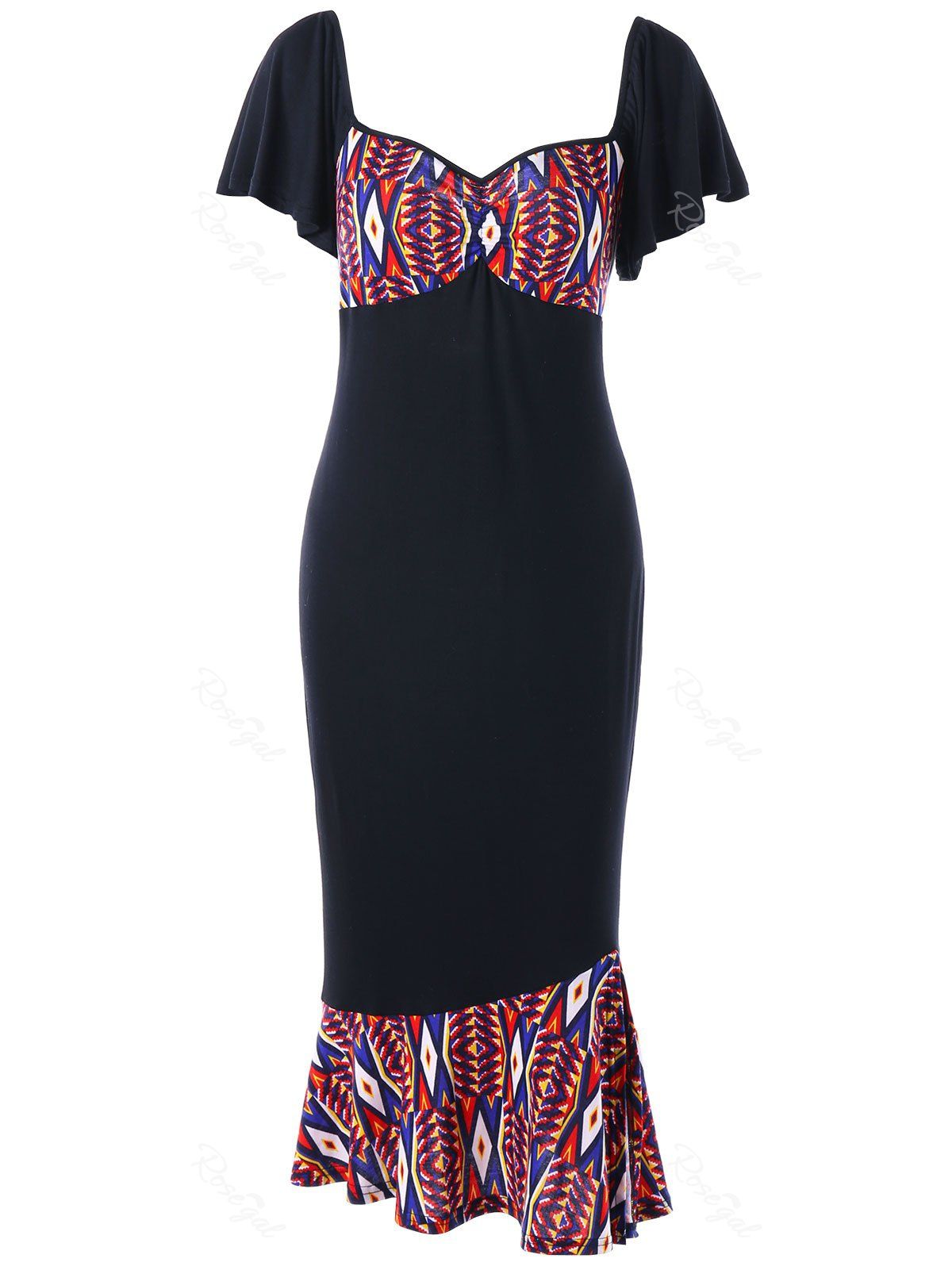 

Plus Size Printed Bodycon Fishtail Dress, Black