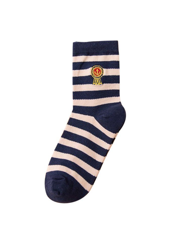 

Funny Medal Embroidery Embellished Cotton Crew Socks, Cadetblue