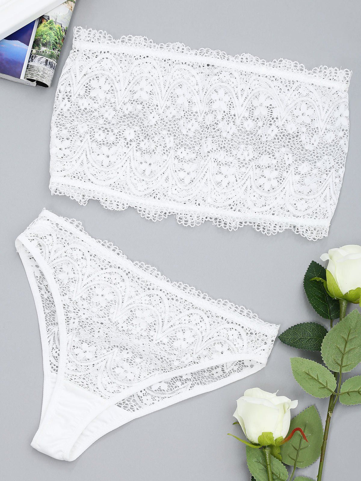 

Lace Sheer Tube and Thong Set, White