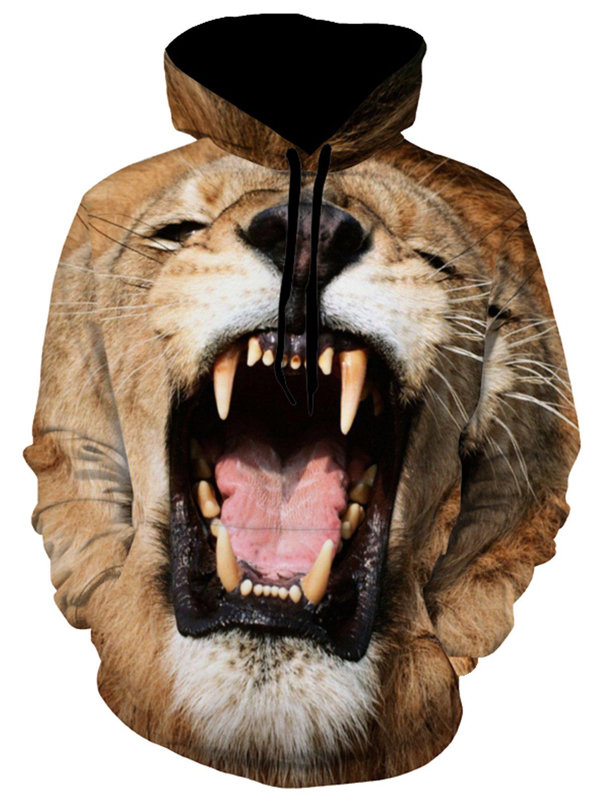 

Drawstring 3D Tiger Print Hoodie, Khaki