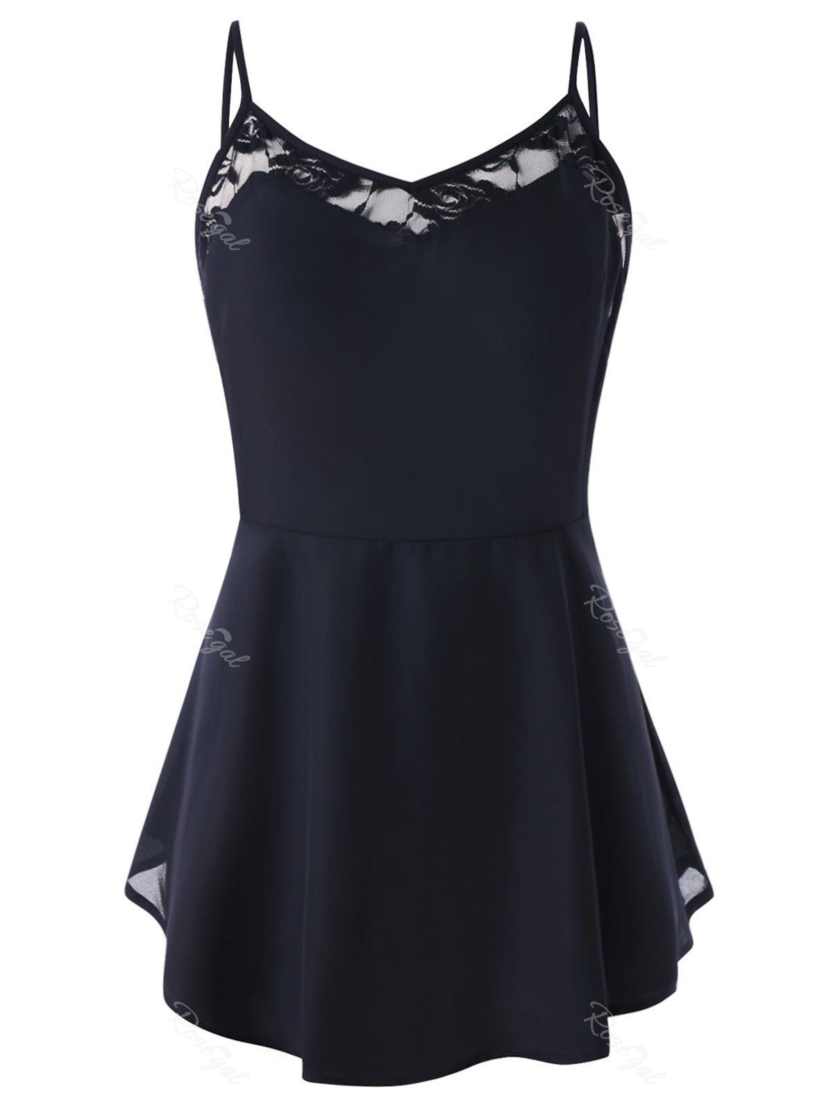 

Lace Panel Spaghetti Strap Plus Size Peplum T-shirt, Black