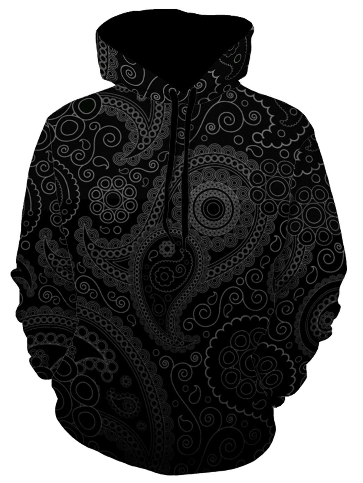 

Kangaroo Pocket Paisley Print Hoodie, Black