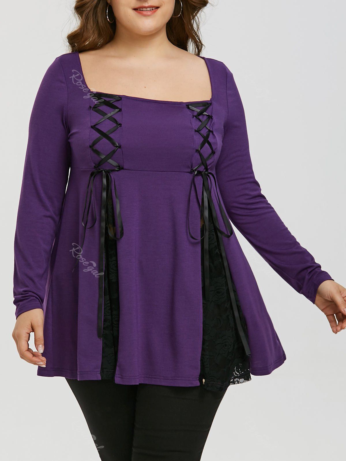

Plus Size Square Neck Babydoll Top, Black