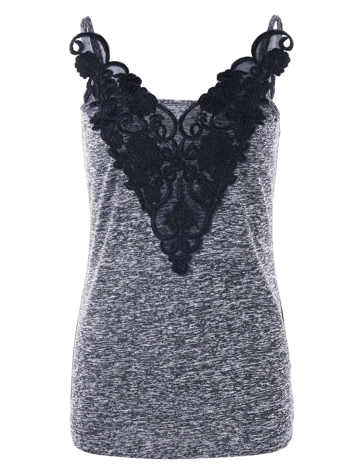

Lace Panel Spaghetti Strap Tank Top, Gray