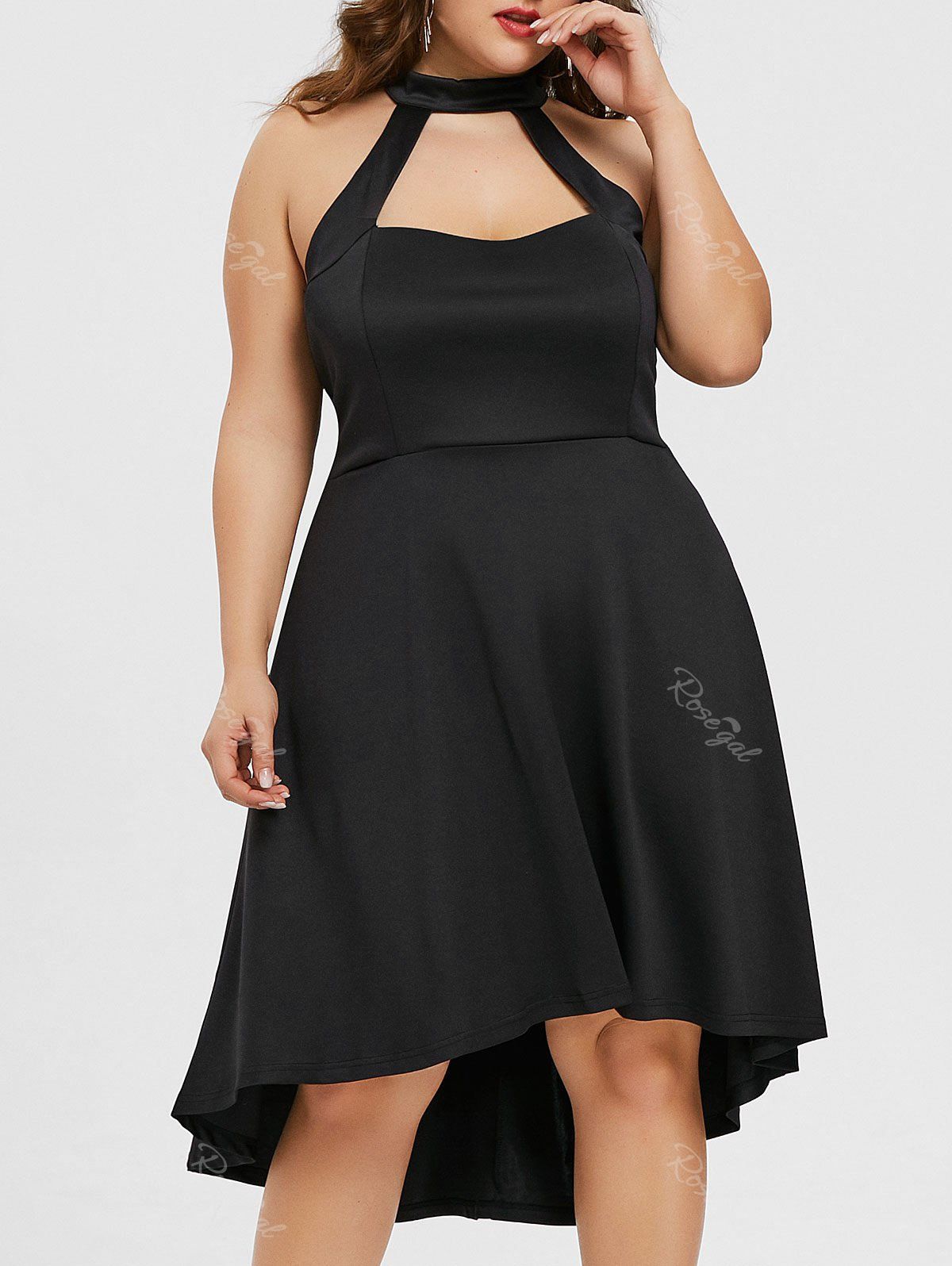 

Cut Out High Low Plus Size Formal Dress, Black