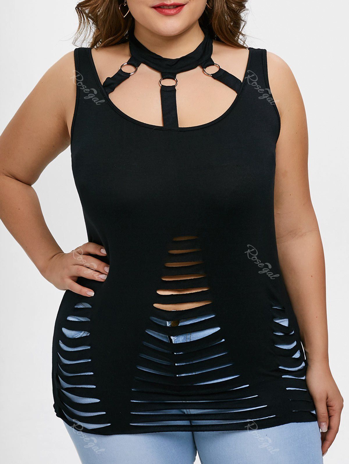 

Plus Size Ripped Shredding Tank Top, Black