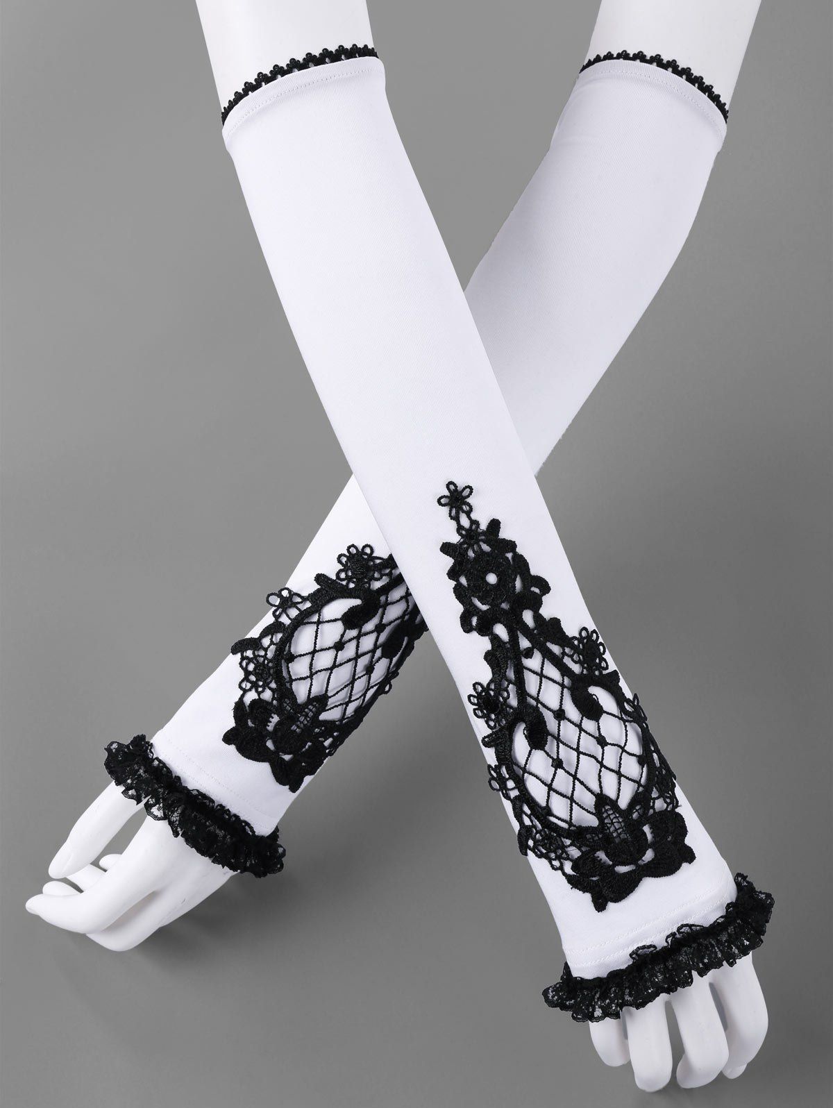 

Two Tone Lace Trim Fingerless Arm Sleeves, White and black