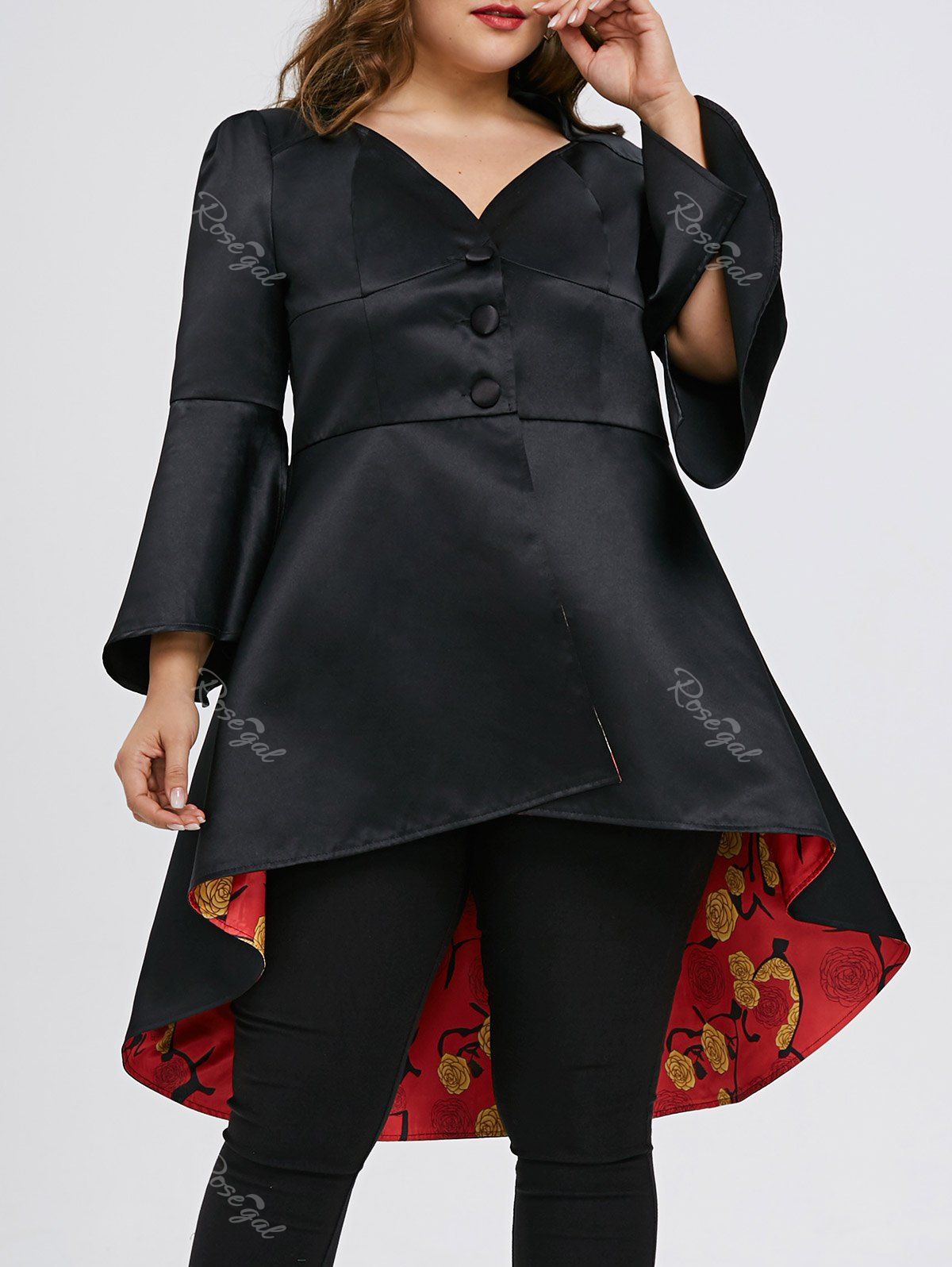 

High Low Lace Up Plus Size Skirted Coat, Black