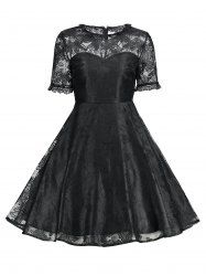 Short Sleeve Vintage Lace Overlay Dress -  