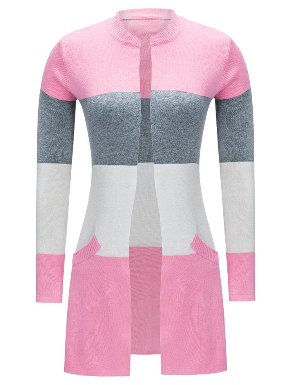 

Color Block Open Front Cardigan, Pink