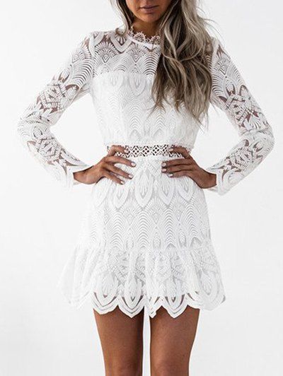

Back Cut Out Lace Mini Dress, White