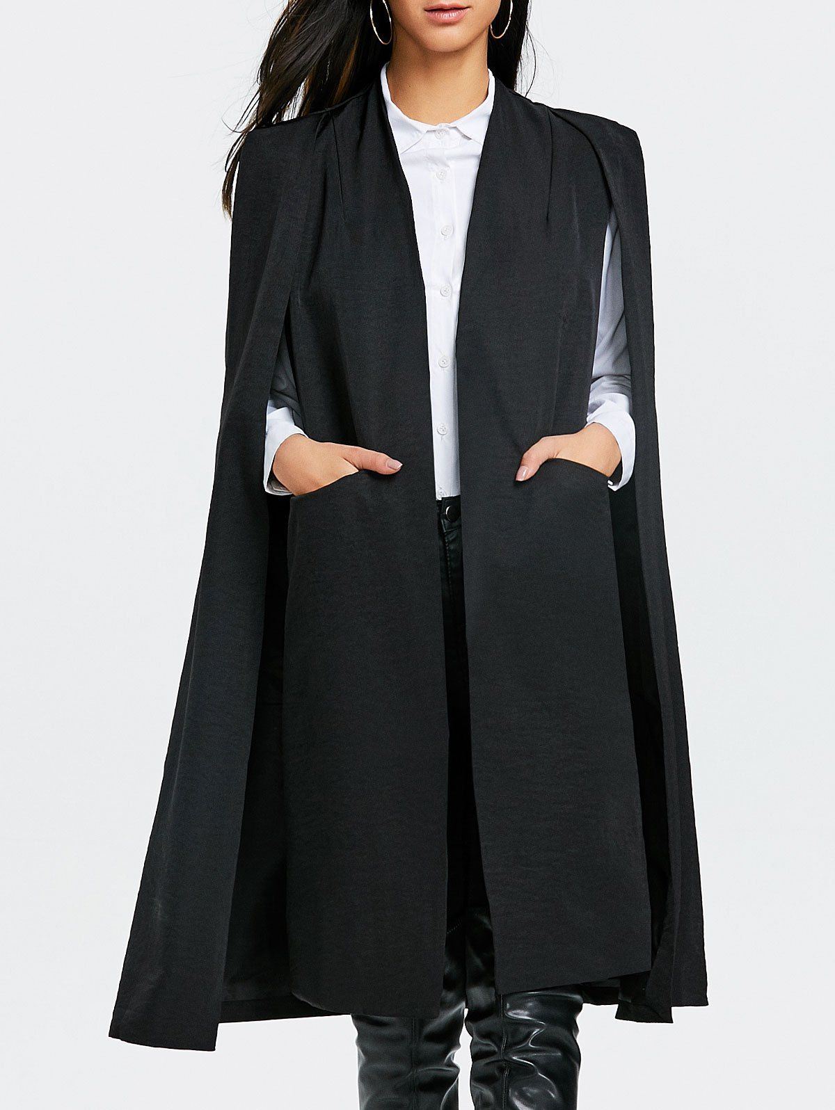 [39 OFF] Slit Pocket Longline Cape Coat Rosegal
