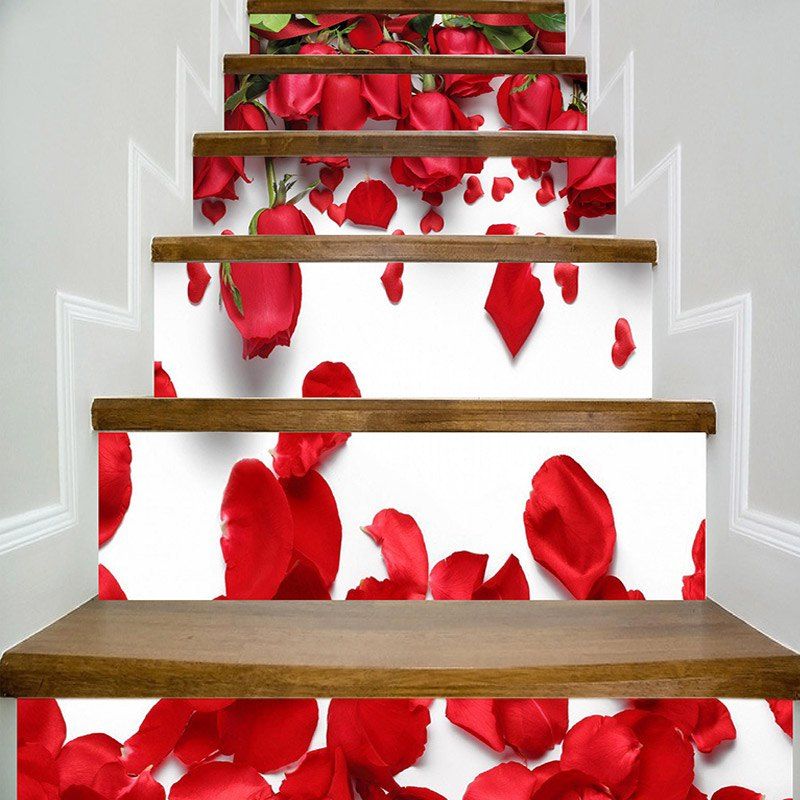 

Roses Pattern Valentines Day Stair Riser Stickers, Rose madder