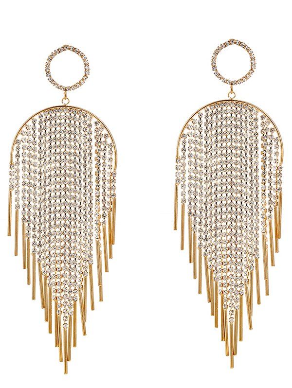 

Artificial Diamond Metal Fringe Statement Drop Earrings, Golden