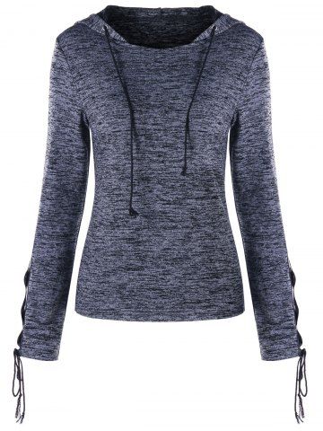 

Lace Up Marled Drawstring Neck Hoodie, Gray