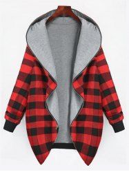 buy plus size embroidered pockets plaid hooded coat