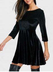 Mini-robe Patineude en Velours à Dos Nu -  