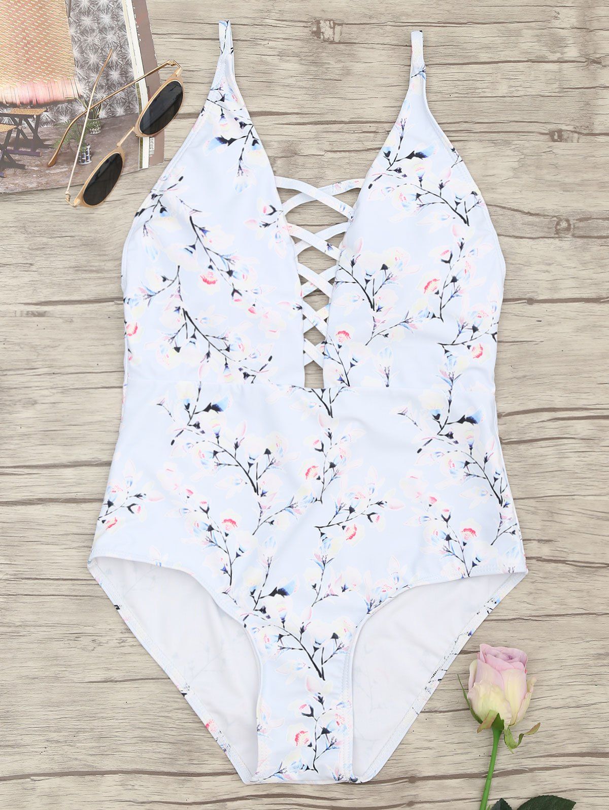 

Criss Cross High Cut Caged One Piece Swimwear, Colormix