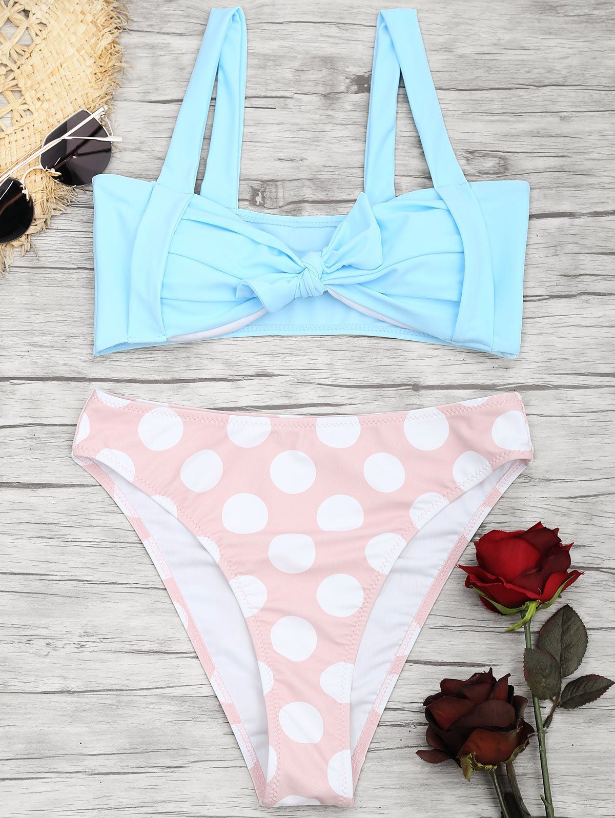

Pin Up Bowknot Thong Bikini Set, Colormix