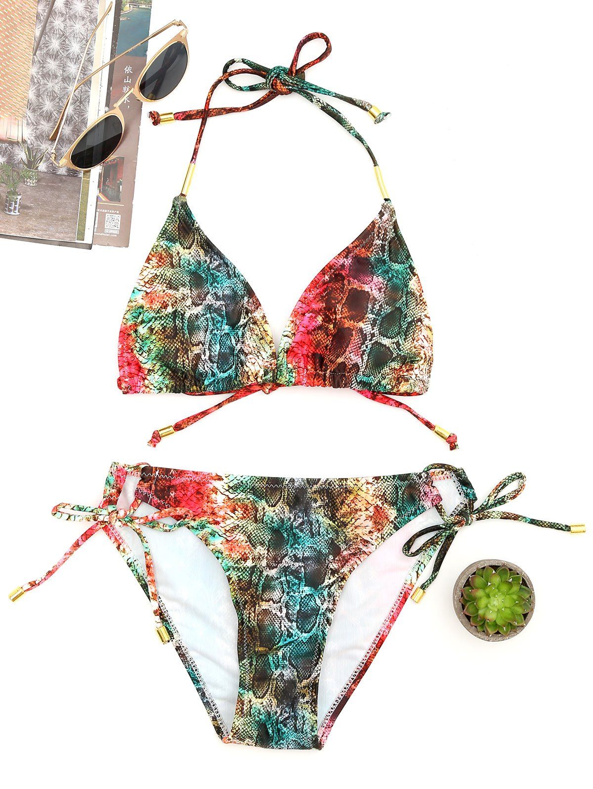 

Snake Print String Micro Bikini Set, Colormix