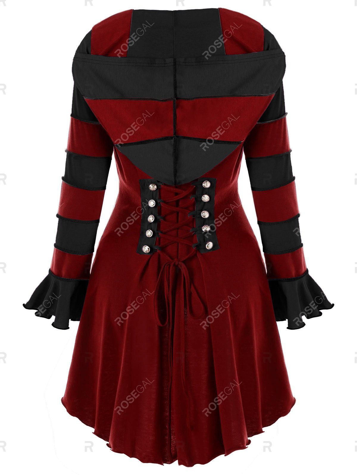 

Hooded High Low Corset Double Breasted Coat, Wine red