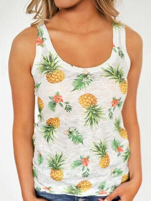 

U Neck Pineapple Print Tank Top, Colormix