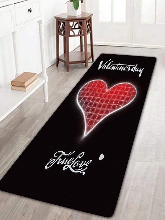 

Valentine's Day Heart Pattern Flannel Nonslip Bath Mat, Black
