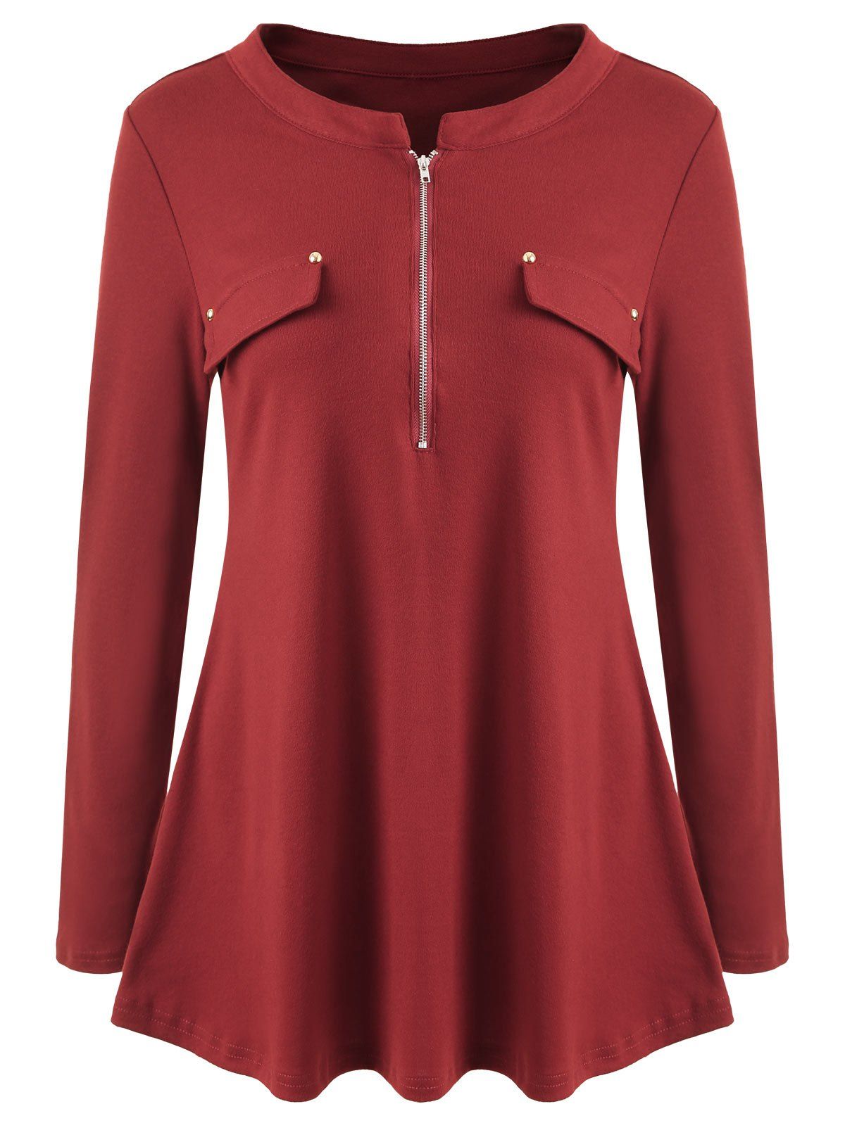 

Long Sleeve Zipper Tunic Tee, Wine red