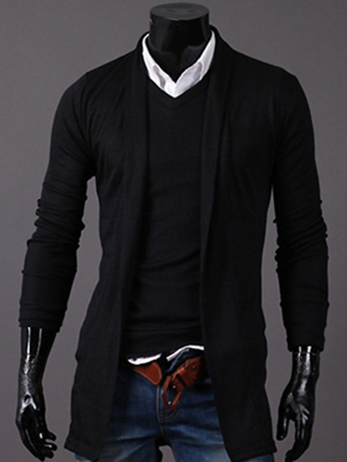 

Knitted Open Front Longline Cardigan, Black