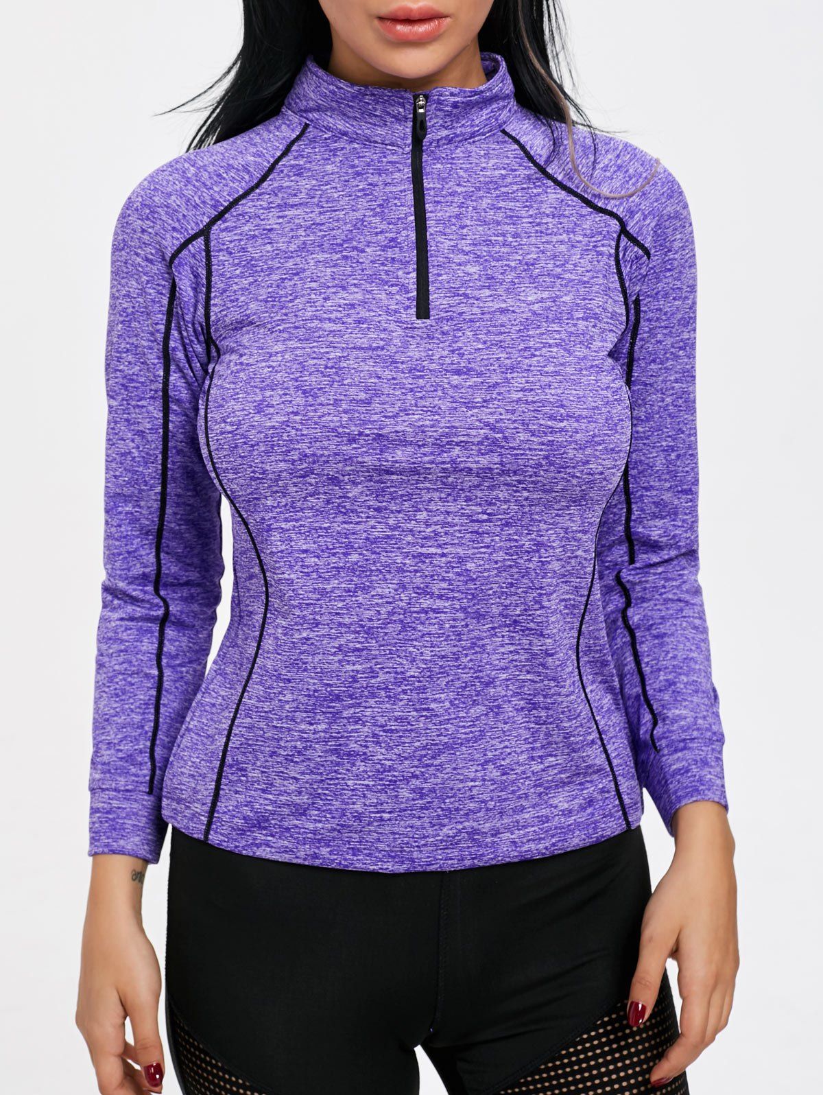 

Sports Contrast Half Zip High Neck T-shirt, Purple