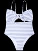 Striped Cutout Plus Size Swimsuit -  