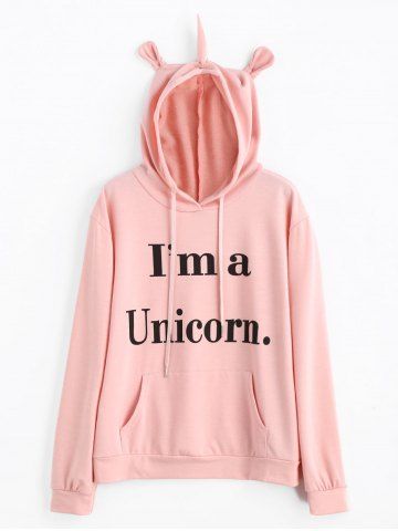 Fashion Drawstring Unicorn Letter Graphic Hoodie