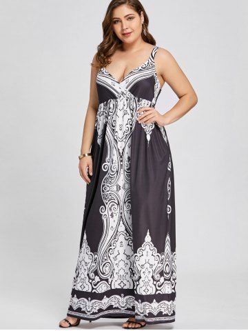 

Arab Print Plus Size Sleeveless Maxi Dress, Black