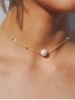 Faux Pearl Collarbone Pendant Necklace -  