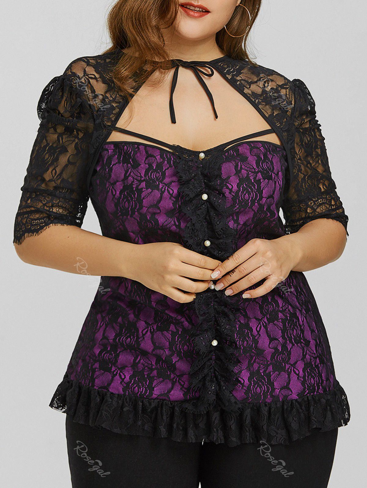 

Plus Size Cut Out Lace Top, Purple