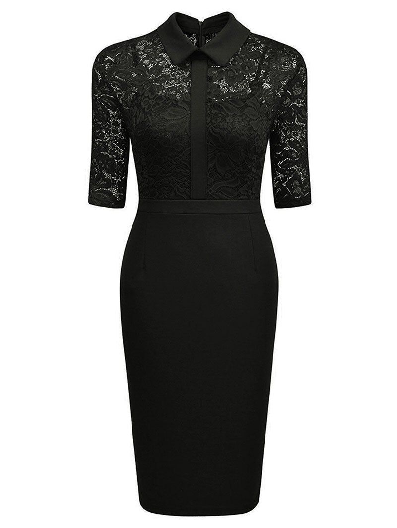 [37% OFF] Lace Trim Vintage Bodycon Dress | Rosegal