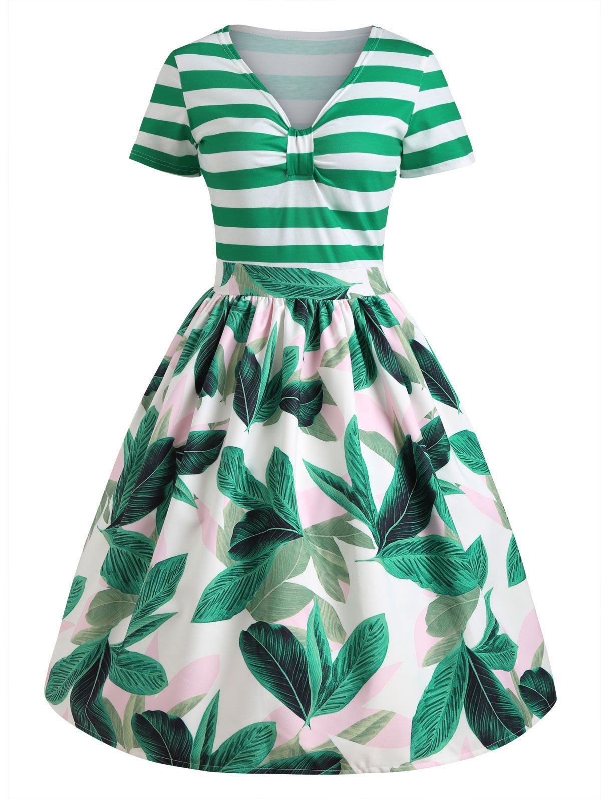 

Tropical Print Striped Vintage Pin Up Dress, Green