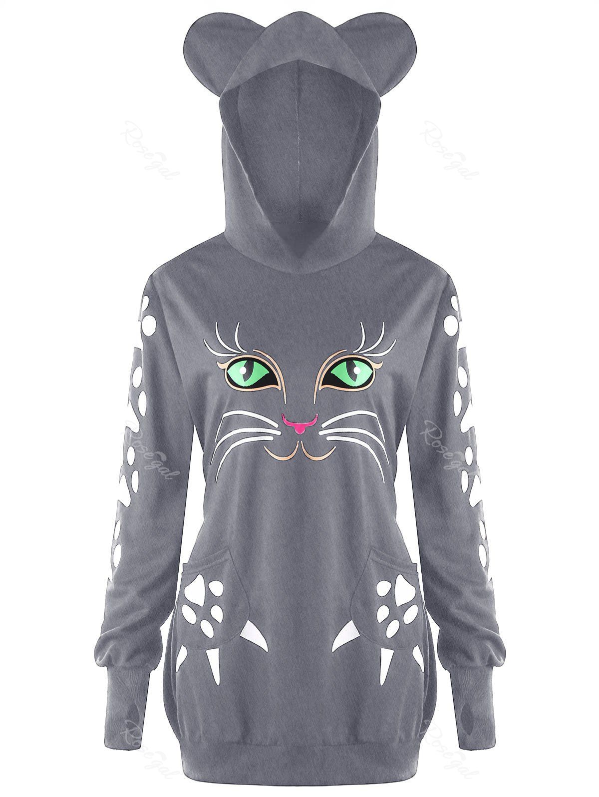 [55% OFF] Plus Size Cat Pattern Hoodie With Ears | Rosegal