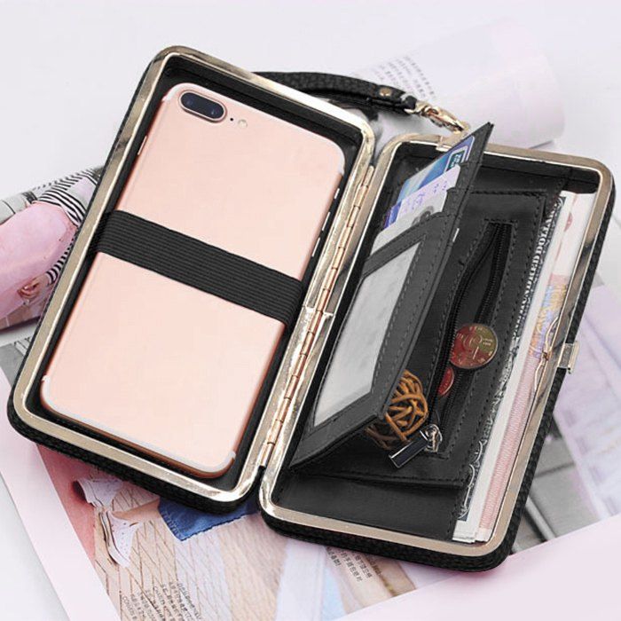 

PU Leather Bow Clutch Wallet, Black