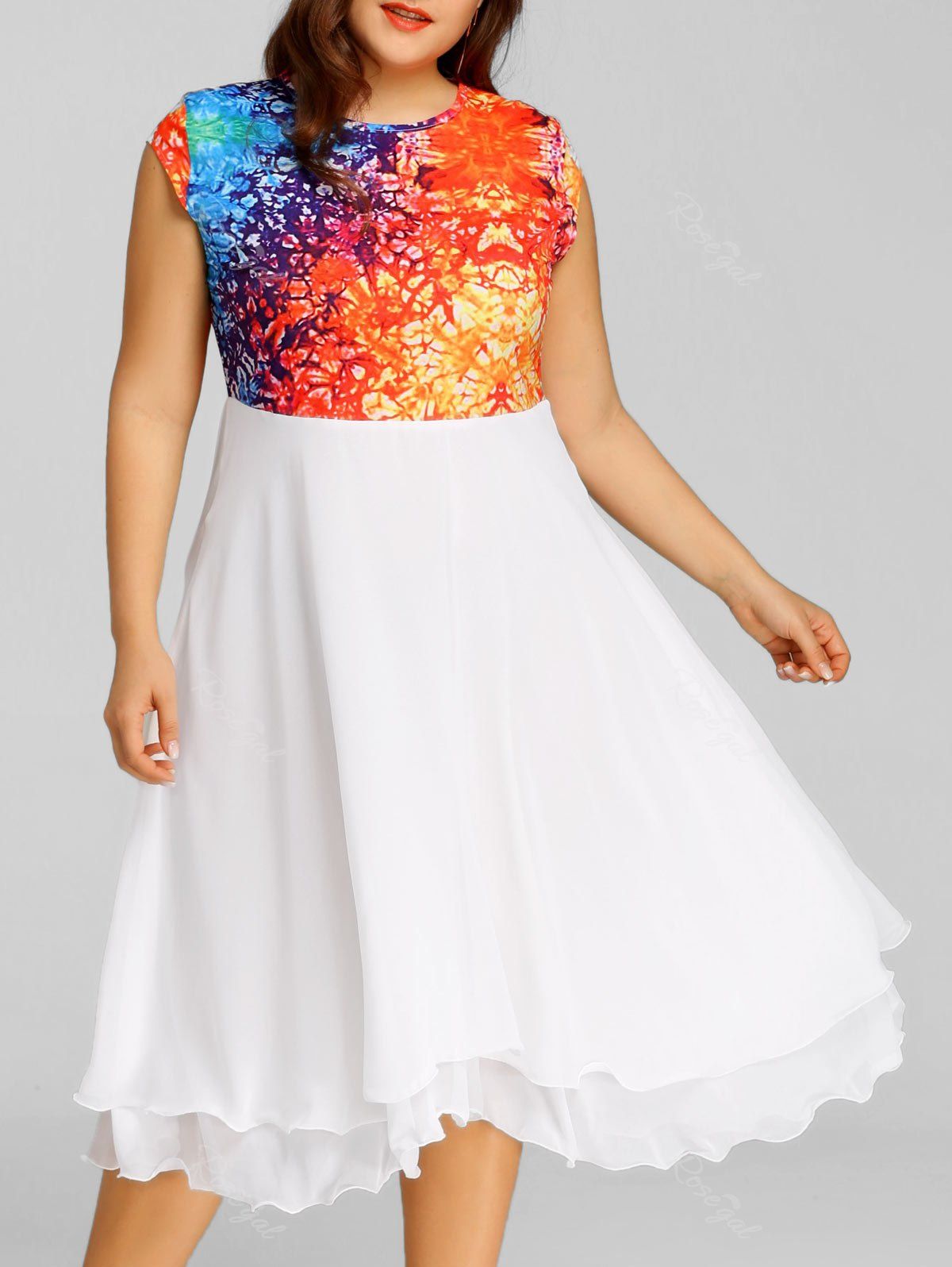 [52% OFF] Plus Size Rainbow Colored Party Swing Dress | Rosegal