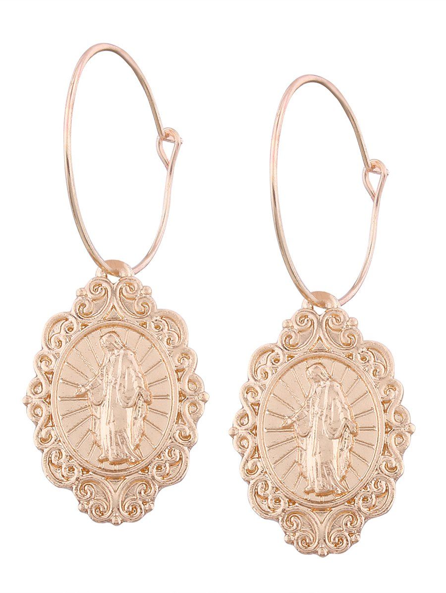 

Oval Engraved Jesus Hoop Earrings, Golden